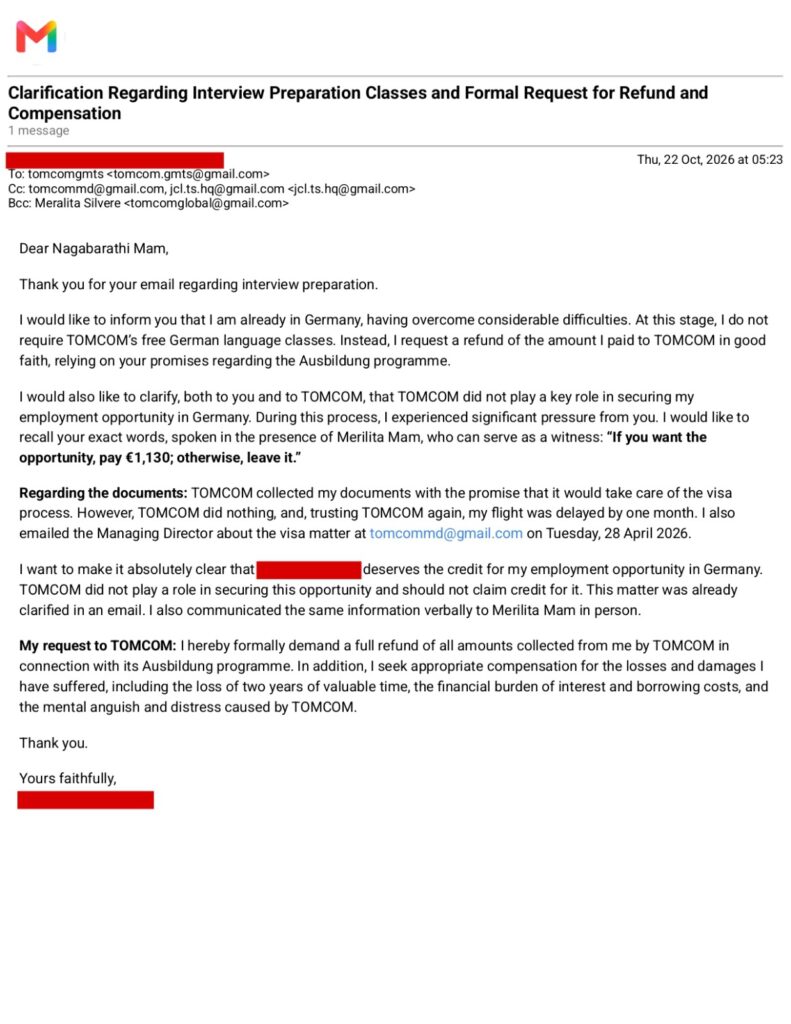 The Siasat Daily image showing a formal email about interview preparation and compensation.